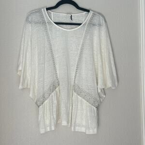 Anthropologie Akemi and Kim Ivory 100% linen Boho Chic Top, Metallic trim, M